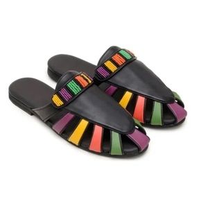 NWT FARM Rio Rainbow Beaded Vegan Mules - Size 9